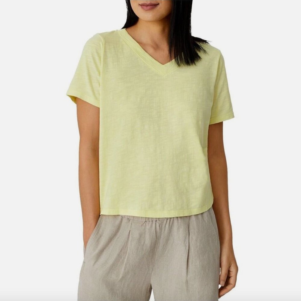 NWT Eileen Fisher [ XS ] Organic Cotton V-Neck Top in Canary‎ Yellow #5885